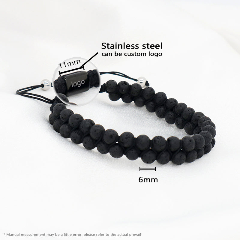 Double Layer Handmade Custom Stainless Steel Logo Woven Macrame Natural Stone 6mm Colorful Jade Agate Lava Beads Men Bracelet