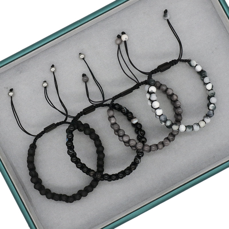 Double Layer Handmade Custom Stainless Steel Logo Woven Macrame Natural Stone 6mm Colorful Jade Agate Lava Beads Men Bracelet