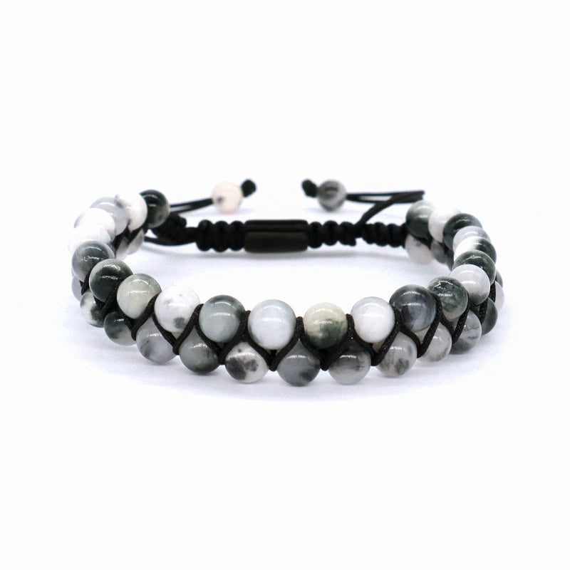 Double Layer Handmade Custom Stainless Steel Logo Woven Macrame Natural Stone 6mm Colorful Jade Agate Lava Beads Men Bracelet