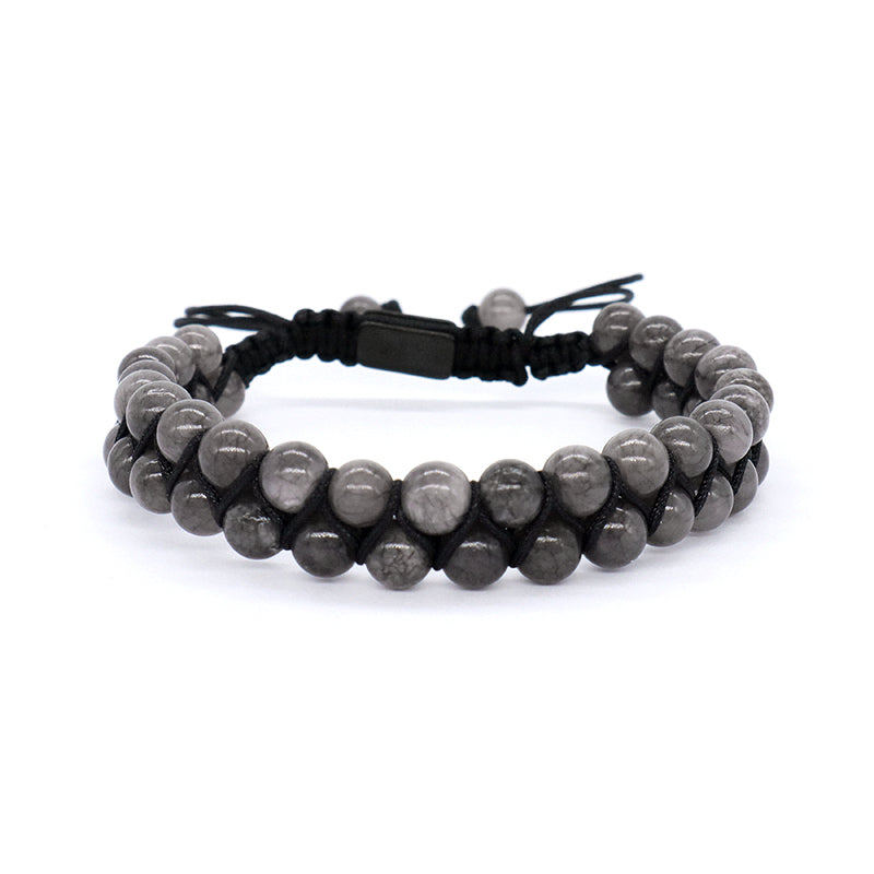 Double Layer Handmade Custom Stainless Steel Logo Woven Macrame Natural Stone 6mm Colorful Jade Agate Lava Beads Men Bracelet