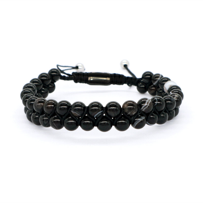 Double Layer Handmade Custom Stainless Steel Logo Woven Macrame Natural Stone 6mm Colorful Jade Agate Lava Beads Men Bracelet