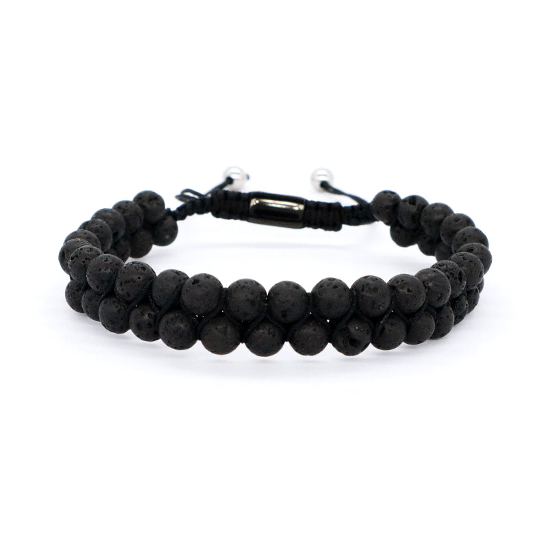 Double Layer Handmade Custom Stainless Steel Logo Woven Macrame Natural Stone 6mm Colorful Jade Agate Lava Beads Men Bracelet