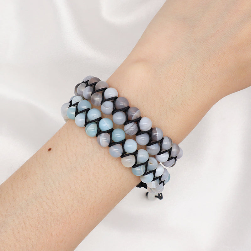 Fashion Classic Design Natural Stone Handmade Woven Cord Custom 6mm Colorful Jade Beads Double Layer Macrame Friendship Bracelet