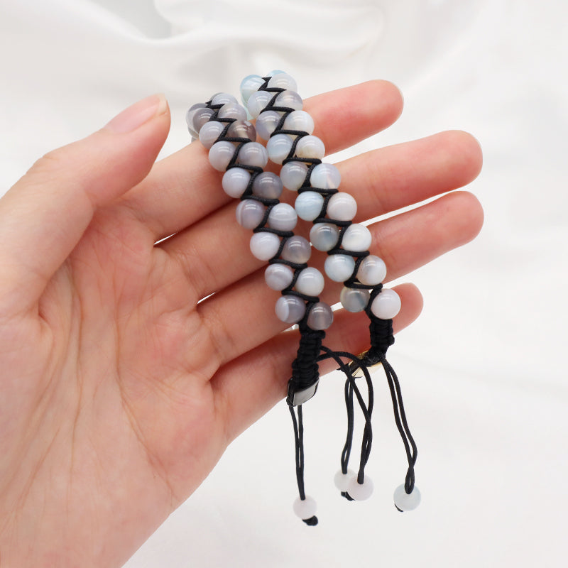 Fashion Classic Design Natural Stone Handmade Woven Cord Custom 6mm Colorful Jade Beads Double Layer Macrame Friendship Bracelet
