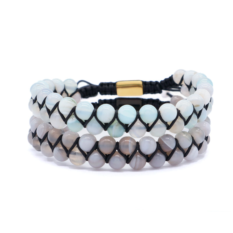 Fashion Classic Design Natural Stone Handmade Woven Cord Custom 6mm Colorful Jade Beads Double Layer Macrame Friendship Bracelet