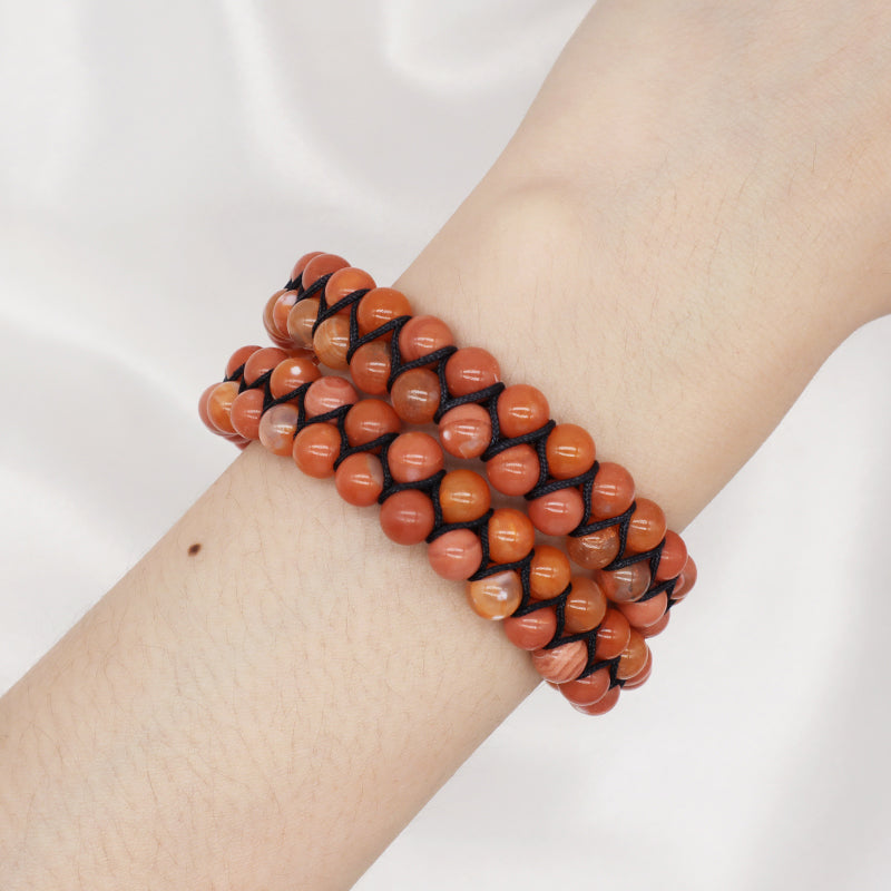 Customized Stainless Steel Logo Women Men Double Layer Natural Stone Handmade Woven Cord Macrame 6mm Colorful Jade Bead Bracelet