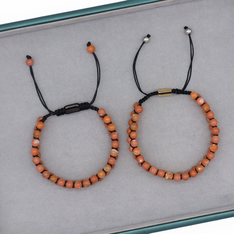 Customized Stainless Steel Logo Women Men Double Layer Natural Stone Handmade Woven Cord Macrame 6mm Colorful Jade Bead Bracelet
