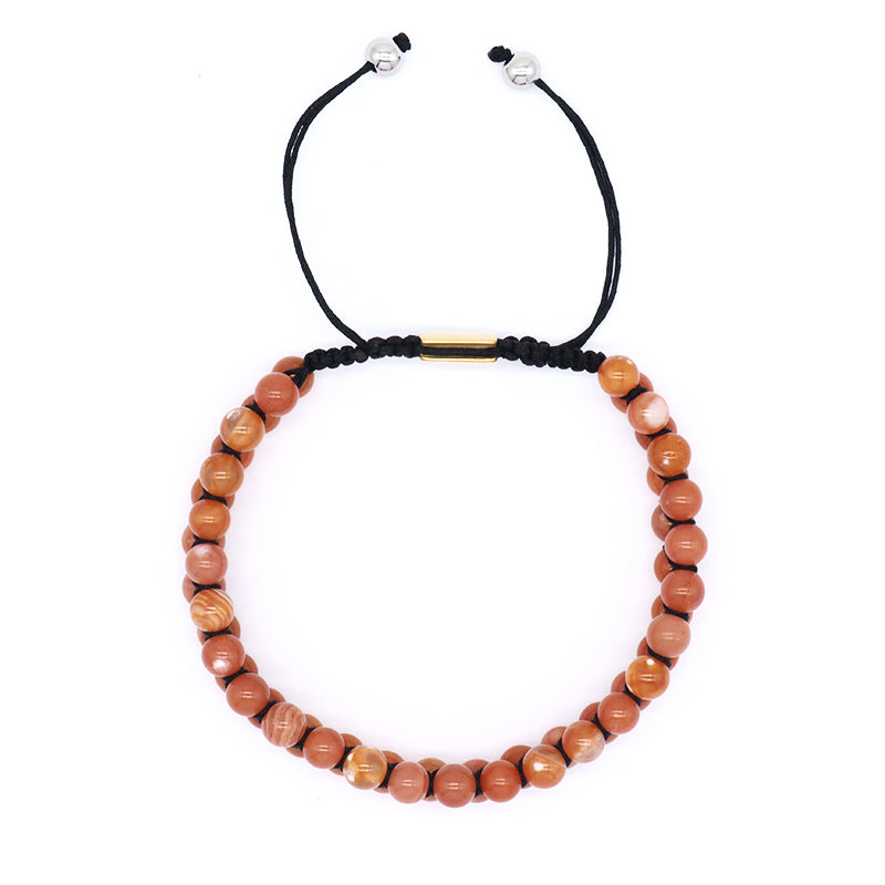 Customized Stainless Steel Logo Women Men Double Layer Natural Stone Handmade Woven Cord Macrame 6mm Colorful Jade Bead Bracelet