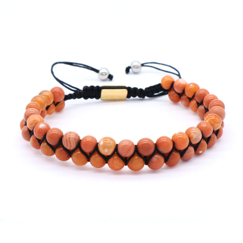 Customized Stainless Steel Logo Women Men Double Layer Natural Stone Handmade Woven Cord Macrame 6mm Colorful Jade Bead Bracelet