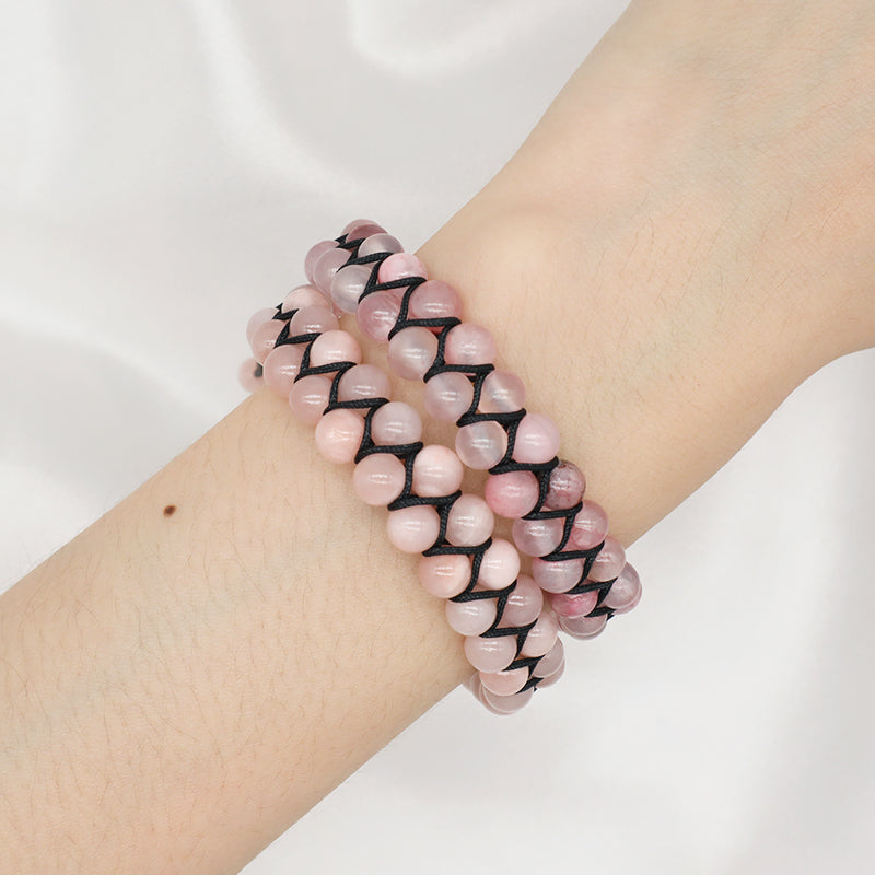 Wholesale Pink Women High Quality Fashion Natural 6mm Colorful Jade Bead Stainless Steel Custom Logo Macrame Adjustable Bracelet