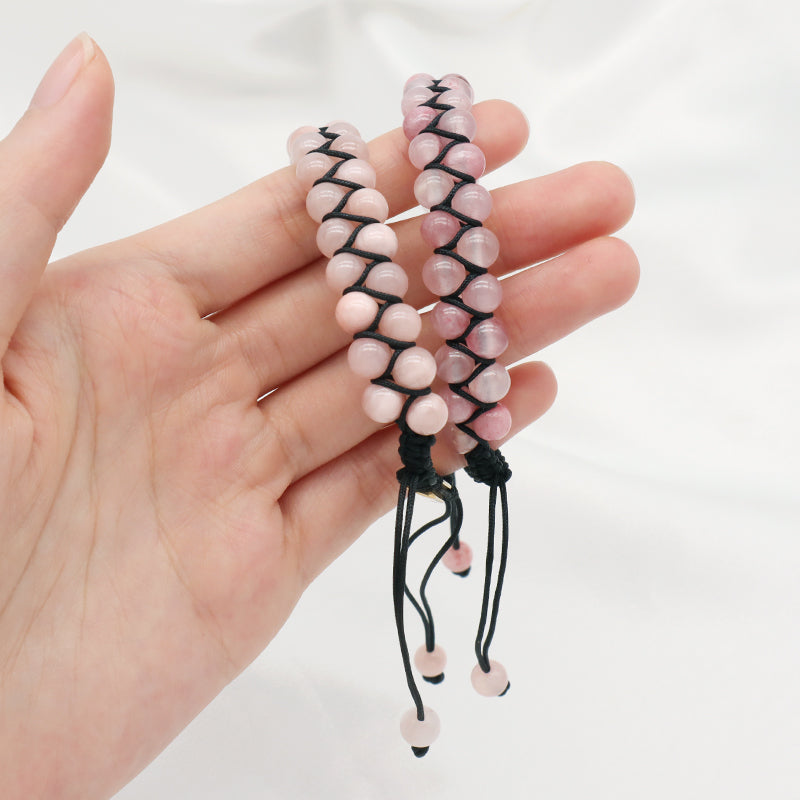 Wholesale Pink Women High Quality Fashion Natural 6mm Colorful Jade Bead Stainless Steel Custom Logo Macrame Adjustable Bracelet