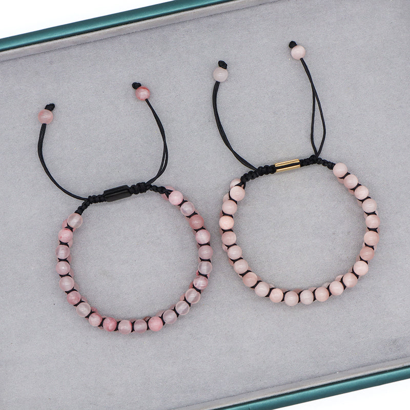 Wholesale Pink Women High Quality Fashion Natural 6mm Colorful Jade Bead Stainless Steel Custom Logo Macrame Adjustable Bracelet