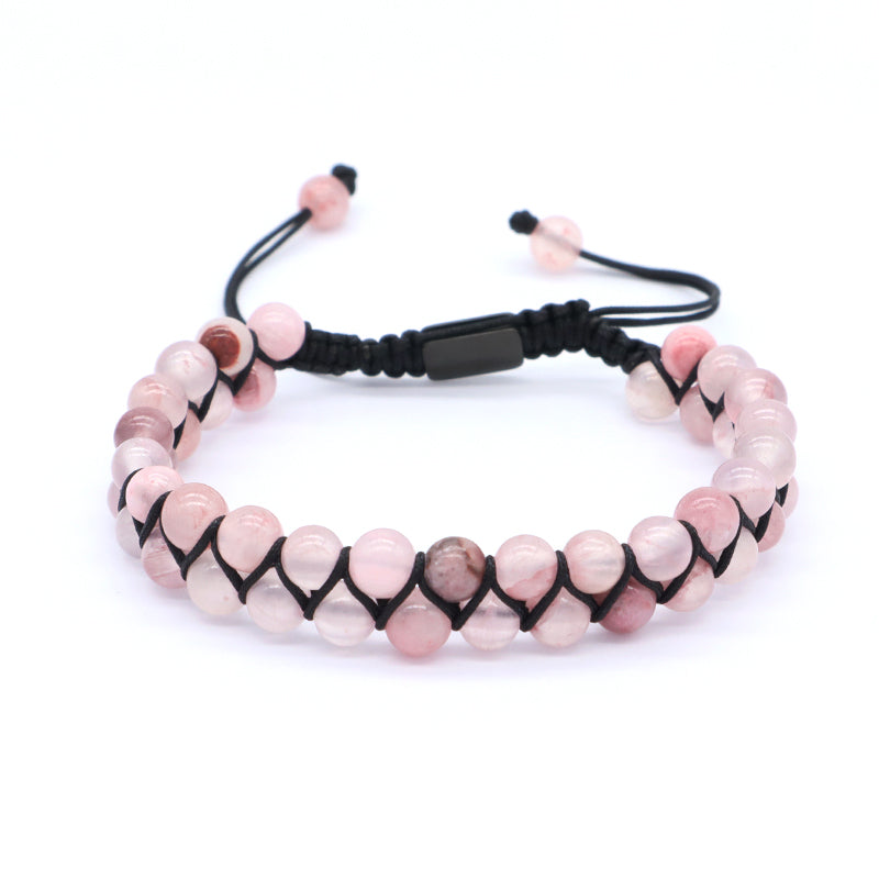 Wholesale Pink Women High Quality Fashion Natural 6mm Colorful Jade Bead Stainless Steel Custom Logo Macrame Adjustable Bracelet