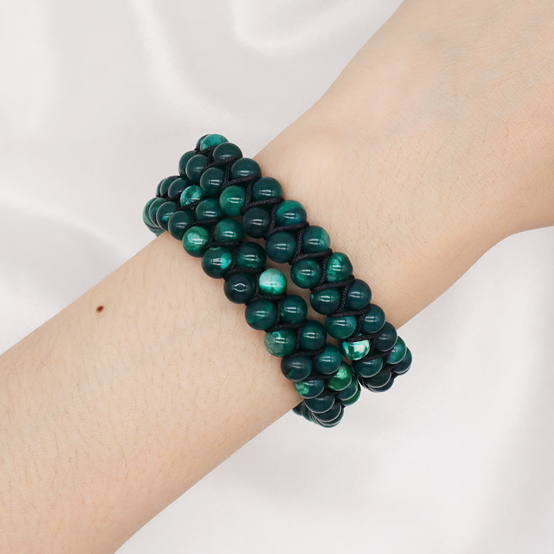 Handmade New Custom Stainless Steel Logo Natural Stone Woven Braided 6mm Colorful Jade Beads Macrame Bracelet Jewelry Women Men