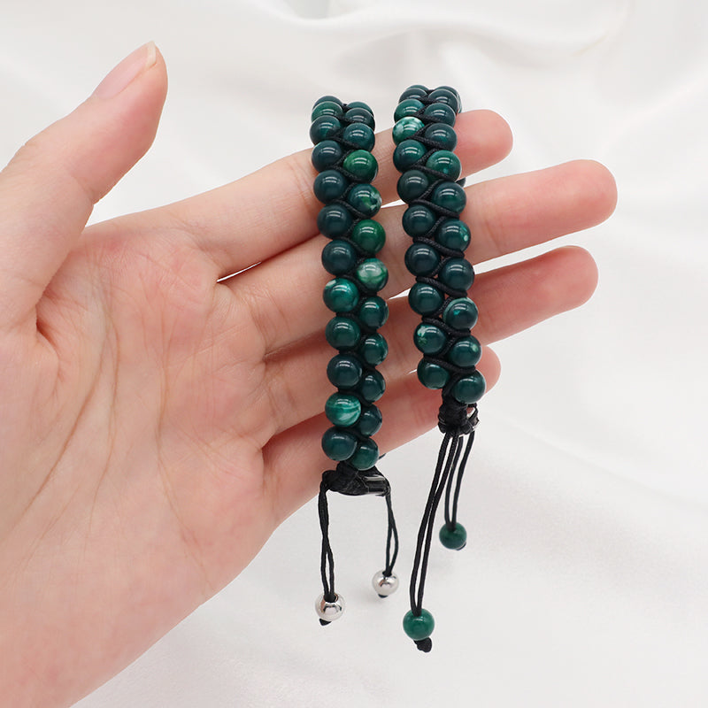 Handmade New Custom Stainless Steel Logo Natural Stone Woven Braided 6mm Colorful Jade Beads Macrame Bracelet Jewelry Women Men