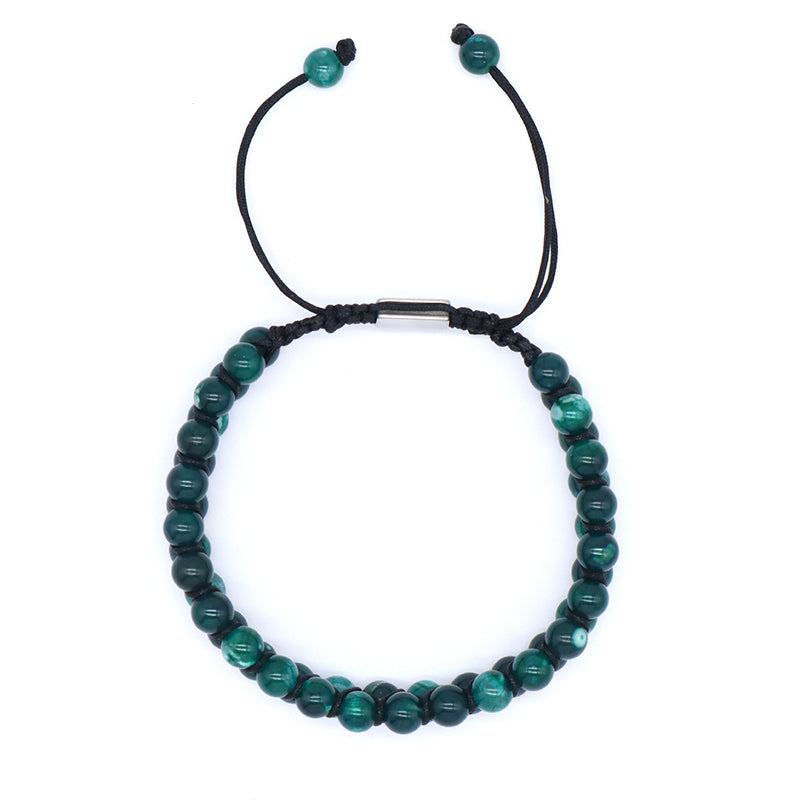 Handmade New Custom Stainless Steel Logo Natural Stone Woven Braided 6mm Colorful Jade Beads Macrame Bracelet Jewelry Women Men