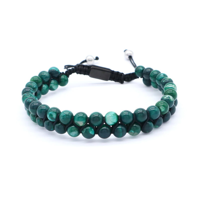 Handmade New Custom Stainless Steel Logo Natural Stone Woven Braided 6mm Colorful Jade Beads Macrame Bracelet Jewelry Women Men