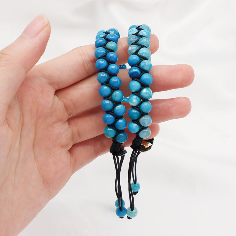 Handmade Braided Jewelry Custom Stainless Steel Logo Woven Natural Stone 6mm Colorful Jade Beads Friendship Men Macrame Bracelet