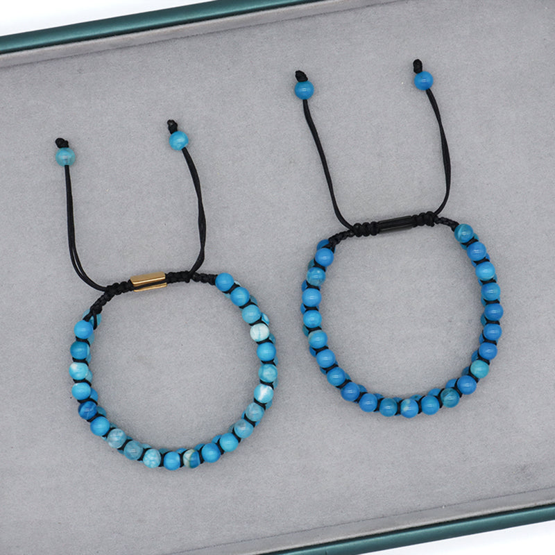 Handmade Braided Jewelry Custom Stainless Steel Logo Woven Natural Stone 6mm Colorful Jade Beads Friendship Men Macrame Bracelet