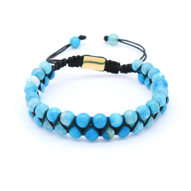 Handmade Braided Jewelry Custom Stainless Steel Logo Woven Natural Stone 6mm Colorful Jade Beads Friendship Men Macrame Bracelet