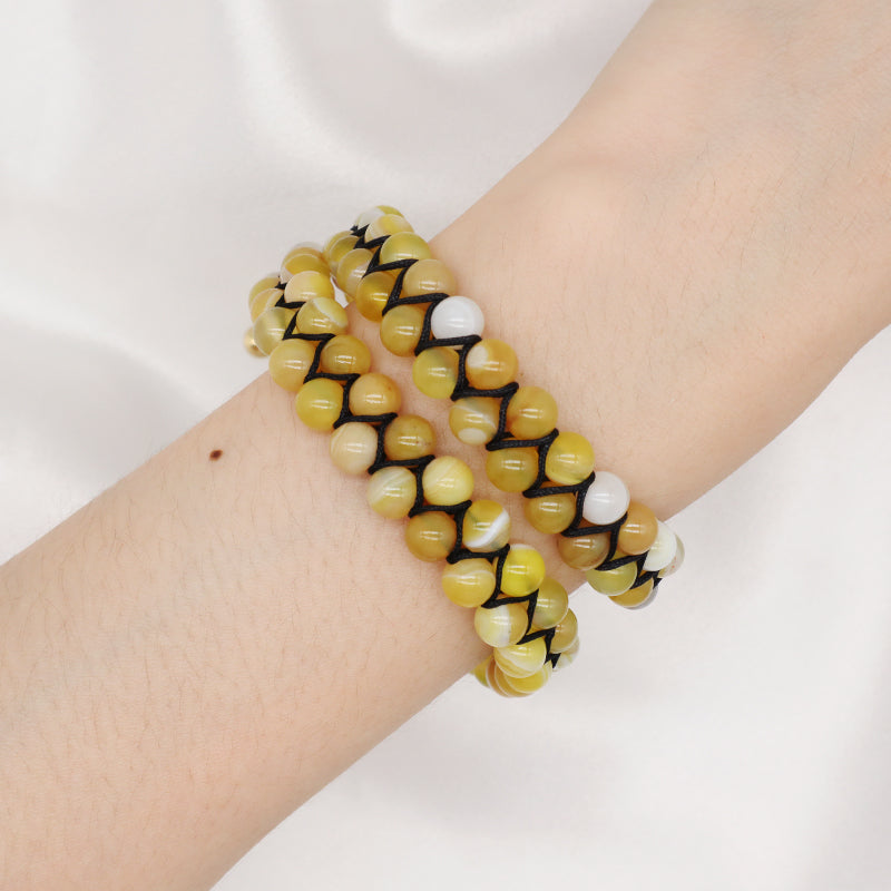 Custom Stainless Steel Logo Friendship Women Men Ajustable Handmade Natural Braided 6mm Colorful Jade Beads Macrame Bracelets