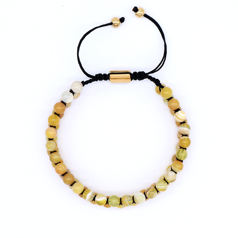 Custom Stainless Steel Logo Friendship Women Men Ajustable Handmade Natural Braided 6mm Colorful Jade Beads Macrame Bracelets