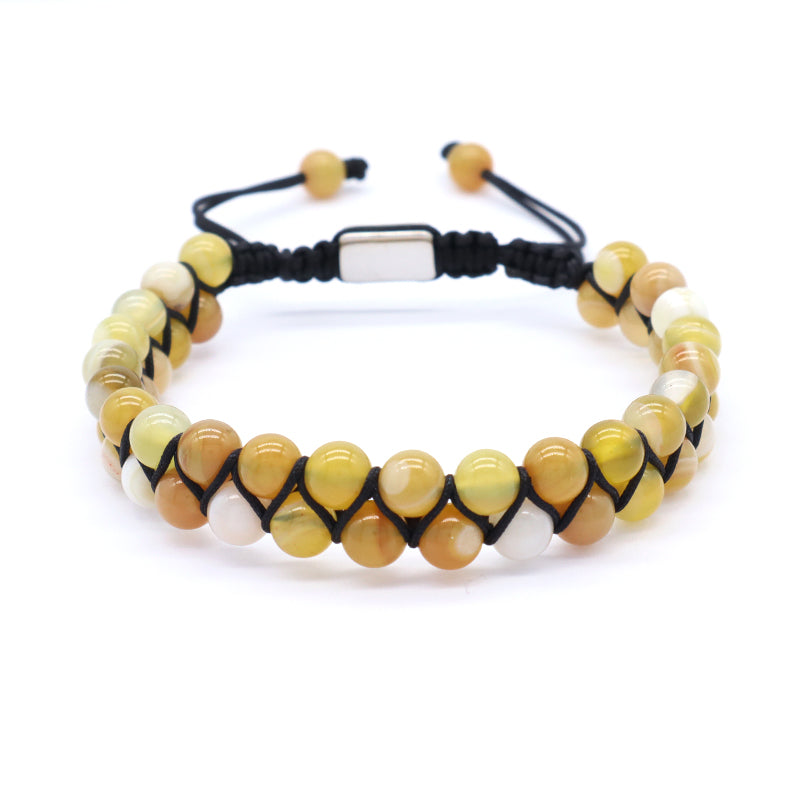 Custom Stainless Steel Logo Friendship Women Men Ajustable Handmade Natural Braided 6mm Colorful Jade Beads Macrame Bracelets