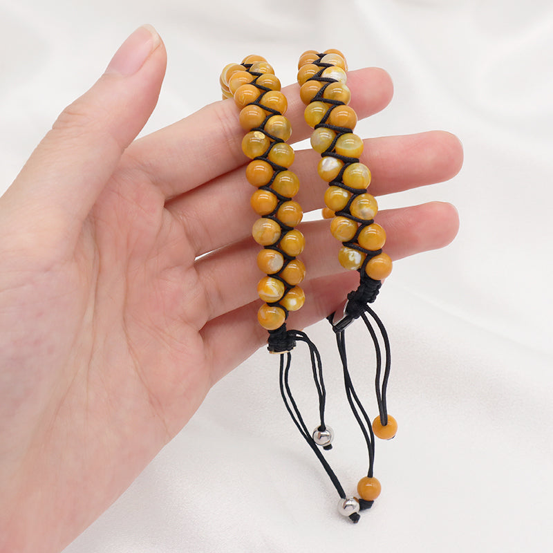 Wholesale Natural Stone Handmade Braided Custom Stainless Steel Logo Woven 6mm Colorful Jade Bead Macrame Bracelet For Women Men