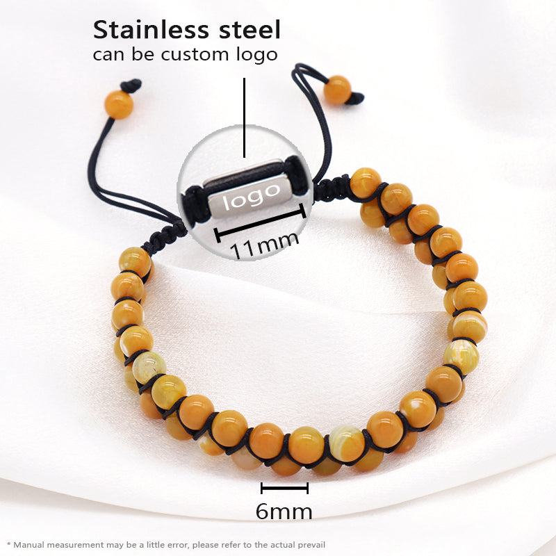 Wholesale Natural Stone Handmade Braided Custom Stainless Steel Logo Woven 6mm Colorful Jade Bead Macrame Bracelet For Women Men