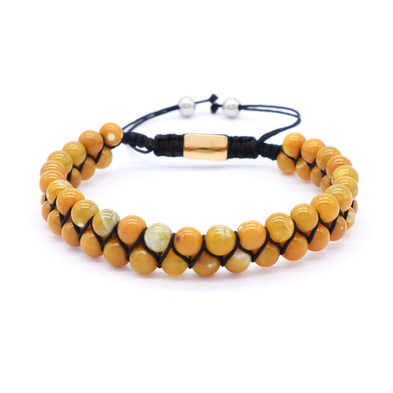 Wholesale Natural Stone Handmade Braided Custom Stainless Steel Logo Woven 6mm Colorful Jade Bead Macrame Bracelet For Women Men