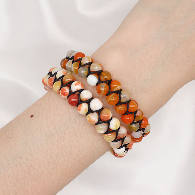 Hot Selling Natural 6mm Colorful Jade Beads Handmade Braided Woven Cord Custom Stainless Steel Logo Men Women Macrame Bracelet