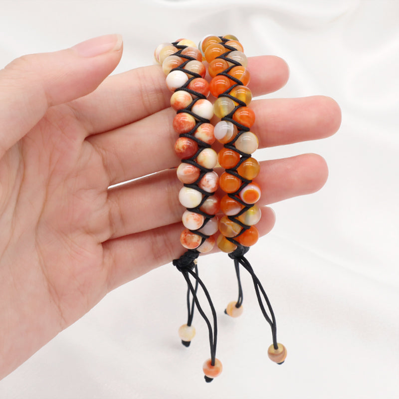 Hot Selling Natural 6mm Colorful Jade Beads Handmade Braided Woven Cord Custom Stainless Steel Logo Men Women Macrame Bracelet
