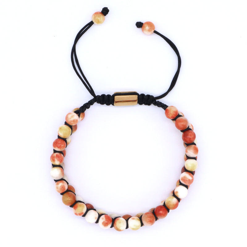 Hot Selling Natural 6mm Colorful Jade Beads Handmade Braided Woven Cord Custom Stainless Steel Logo Men Women Macrame Bracelet