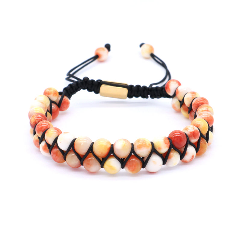Hot Selling Natural 6mm Colorful Jade Beads Handmade Braided Woven Cord Custom Stainless Steel Logo Men Women Macrame Bracelet