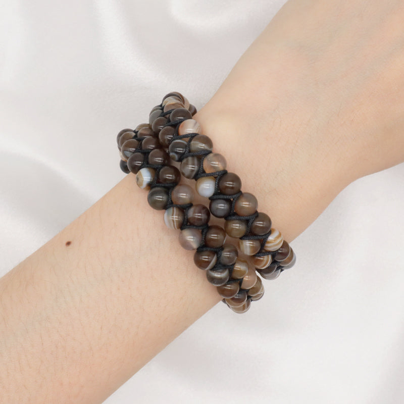 Natural Gemstone 6mm Beads Custom Stainless Steel Logo Handmade Braided Woven Cord Colorful Jade Macrame Bracelet For Women Men