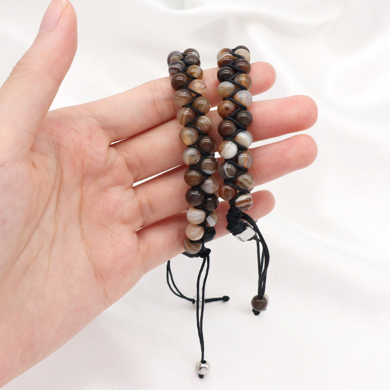 Natural Gemstone 6mm Beads Custom Stainless Steel Logo Handmade Braided Woven Cord Colorful Jade Macrame Bracelet For Women Men