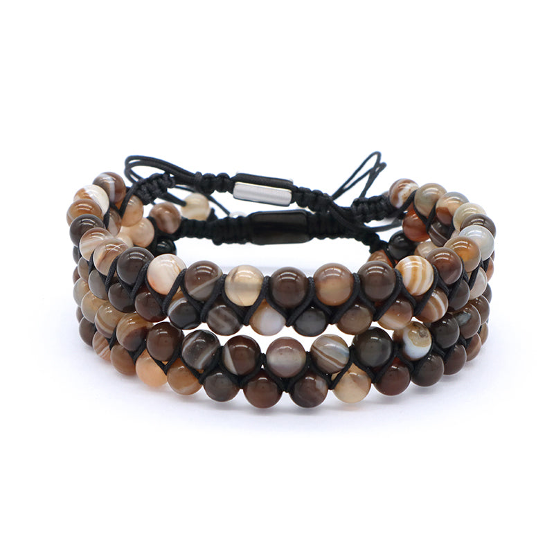 Natural Gemstone 6mm Beads Custom Stainless Steel Logo Handmade Braided Woven Cord Colorful Jade Macrame Bracelet For Women Men