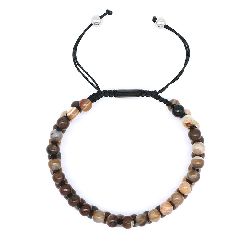 Natural Gemstone 6mm Beads Custom Stainless Steel Logo Handmade Braided Woven Cord Colorful Jade Macrame Bracelet For Women Men