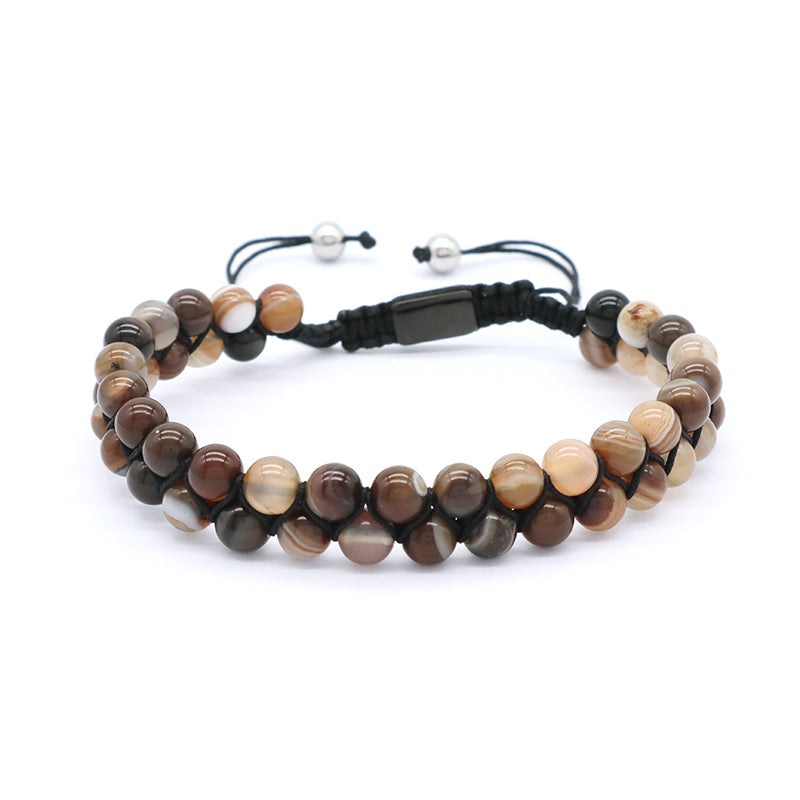 Natural Gemstone 6mm Beads Custom Stainless Steel Logo Handmade Braided Woven Cord Colorful Jade Macrame Bracelet For Women Men