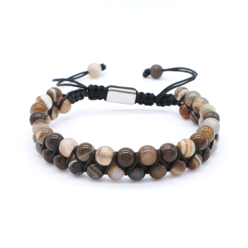 Natural Gemstone 6mm Beads Custom Stainless Steel Logo Handmade Braided Woven Cord Colorful Jade Macrame Bracelet For Women Men