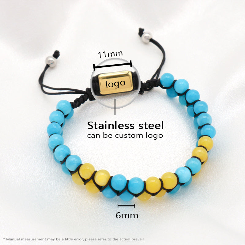 Handmade Braided Woven Cord Custom Stainless Steel Logo Men Women Macrame Natural 6mm Colorful Jade Striped Agate Beads Bracelet