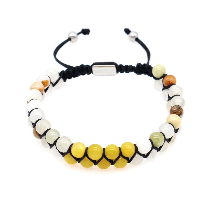 Handmade Braided Woven Cord Custom Stainless Steel Logo Men Women Macrame Natural 6mm Colorful Jade Striped Agate Beads Bracelet