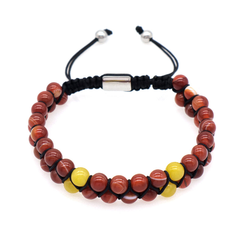 Handmade Braided Woven Cord Custom Stainless Steel Logo Men Women Macrame Natural 6mm Colorful Jade Striped Agate Beads Bracelet