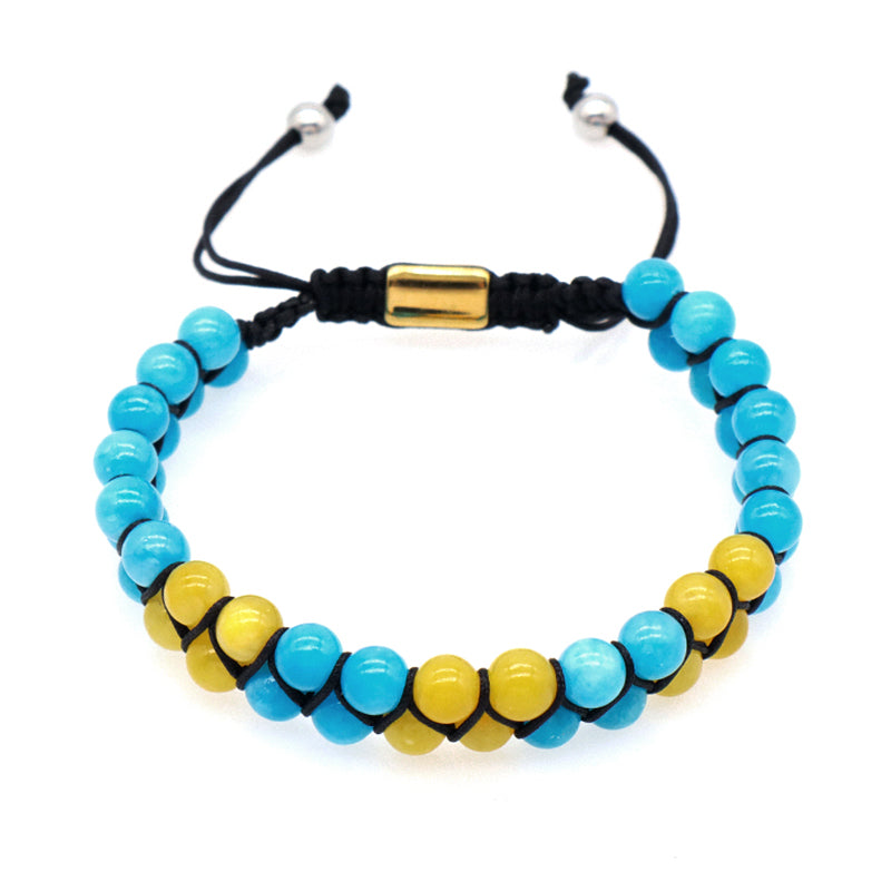 Handmade Braided Woven Cord Custom Stainless Steel Logo Men Women Macrame Natural 6mm Colorful Jade Striped Agate Beads Bracelet
