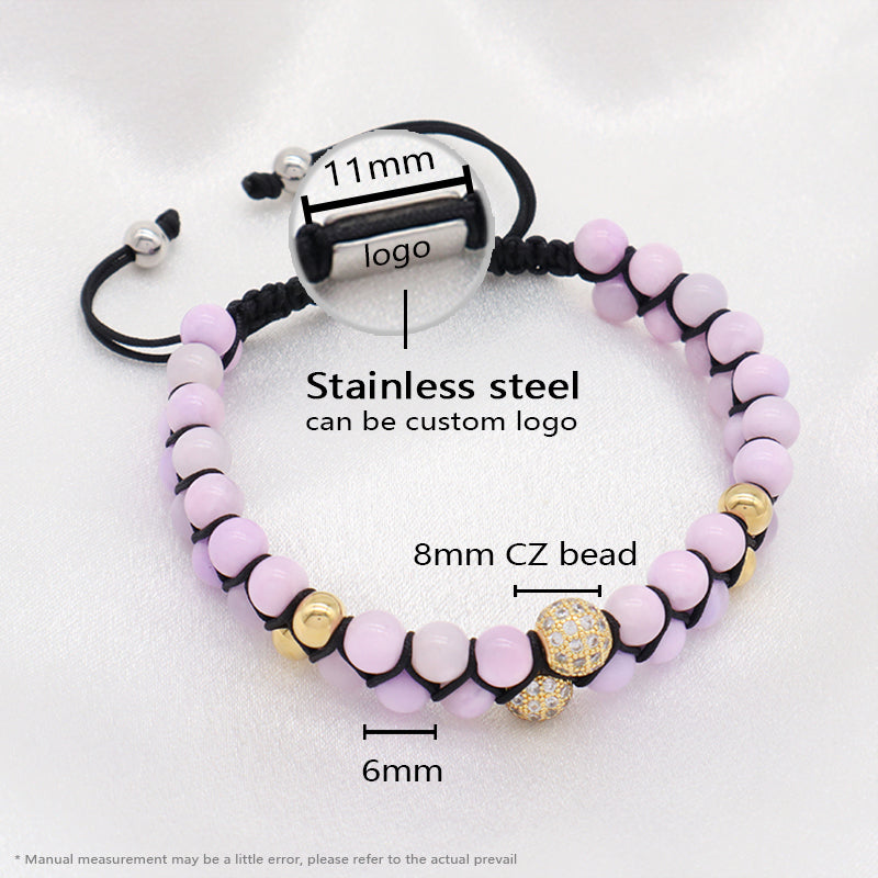 New Fashion Micro CZ Pave Ball Men Women Jewelry 6mm Colorful Jade Beads Custom Stainless Steel Logo Macrame Adjustable Bracelet