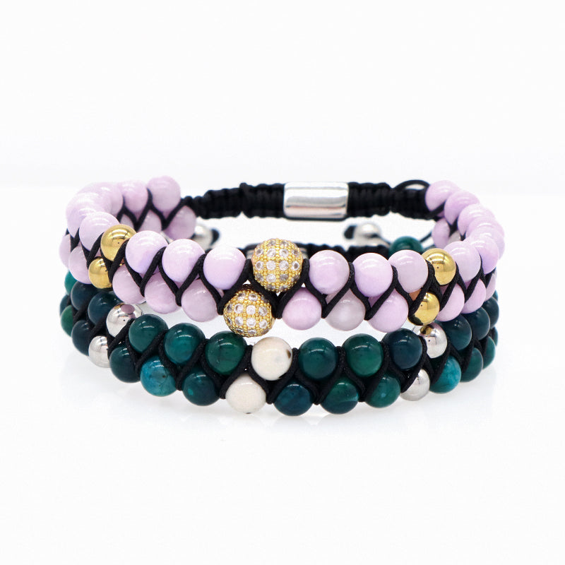 New Fashion Micro CZ Pave Ball Men Women Jewelry 6mm Colorful Jade Beads Custom Stainless Steel Logo Macrame Adjustable Bracelet