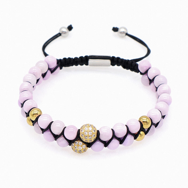 New Fashion Micro CZ Pave Ball Men Women Jewelry 6mm Colorful Jade Beads Custom Stainless Steel Logo Macrame Adjustable Bracelet