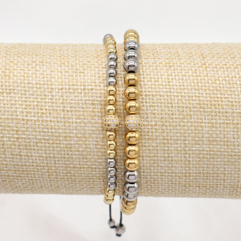 Wholesale Custom Ajustable Braided Cord CZ 4mm 6mm Gold Plated Handmade Stainless Steel Beaded Macrame Bracelet For Men Women