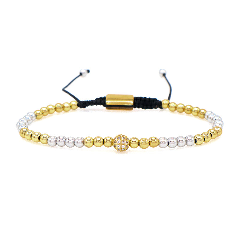 Wholesale Custom Ajustable Braided Cord CZ 4mm 6mm Gold Plated Handmade Stainless Steel Beaded Macrame Bracelet For Men Women