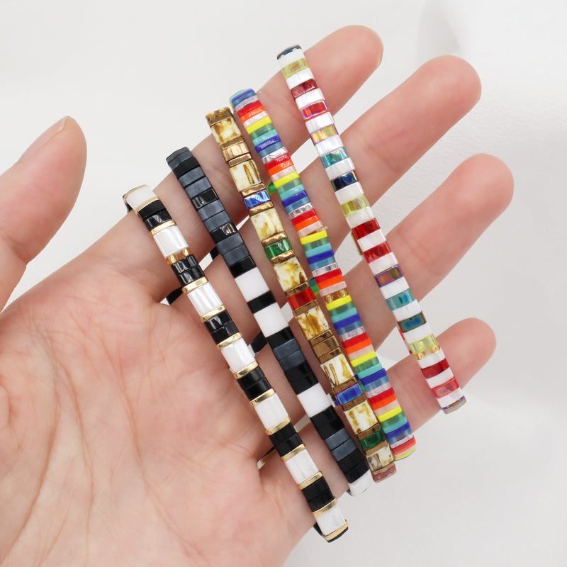 Wholesale Custom Colorful Miyuki Bracelet Jewelry Women Girl Gift Elastic Boho Flat Tila Tile Handmade Miyuki Seed Bead Bracelet